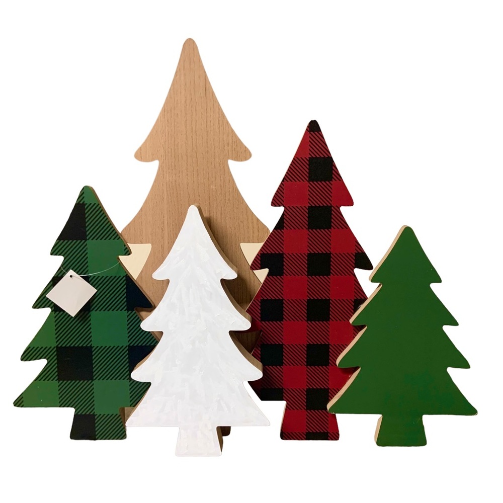 18" Tall Farmhouse Christmas Large Multi Color Wood Trees Home Table Decor